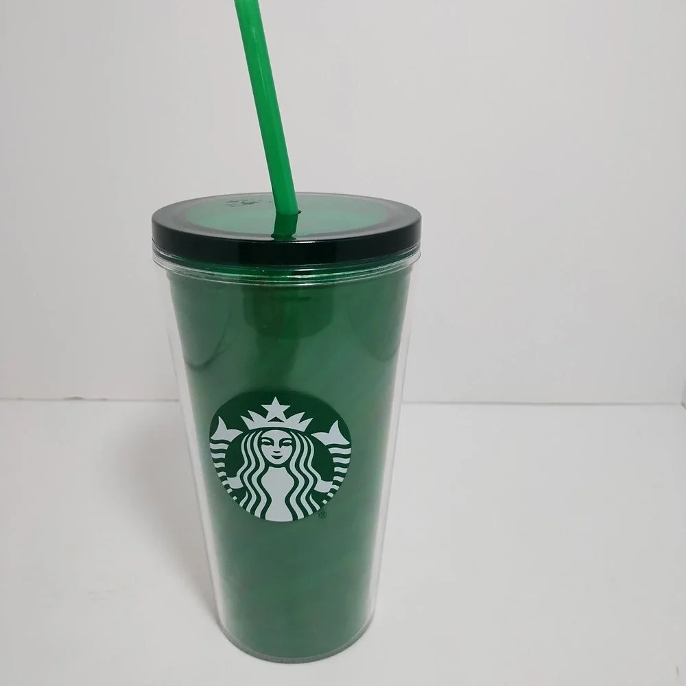 Starbucks Tumbler Green With Swirl Design 16oz With Lid & Straw‎ For Cold Drinks